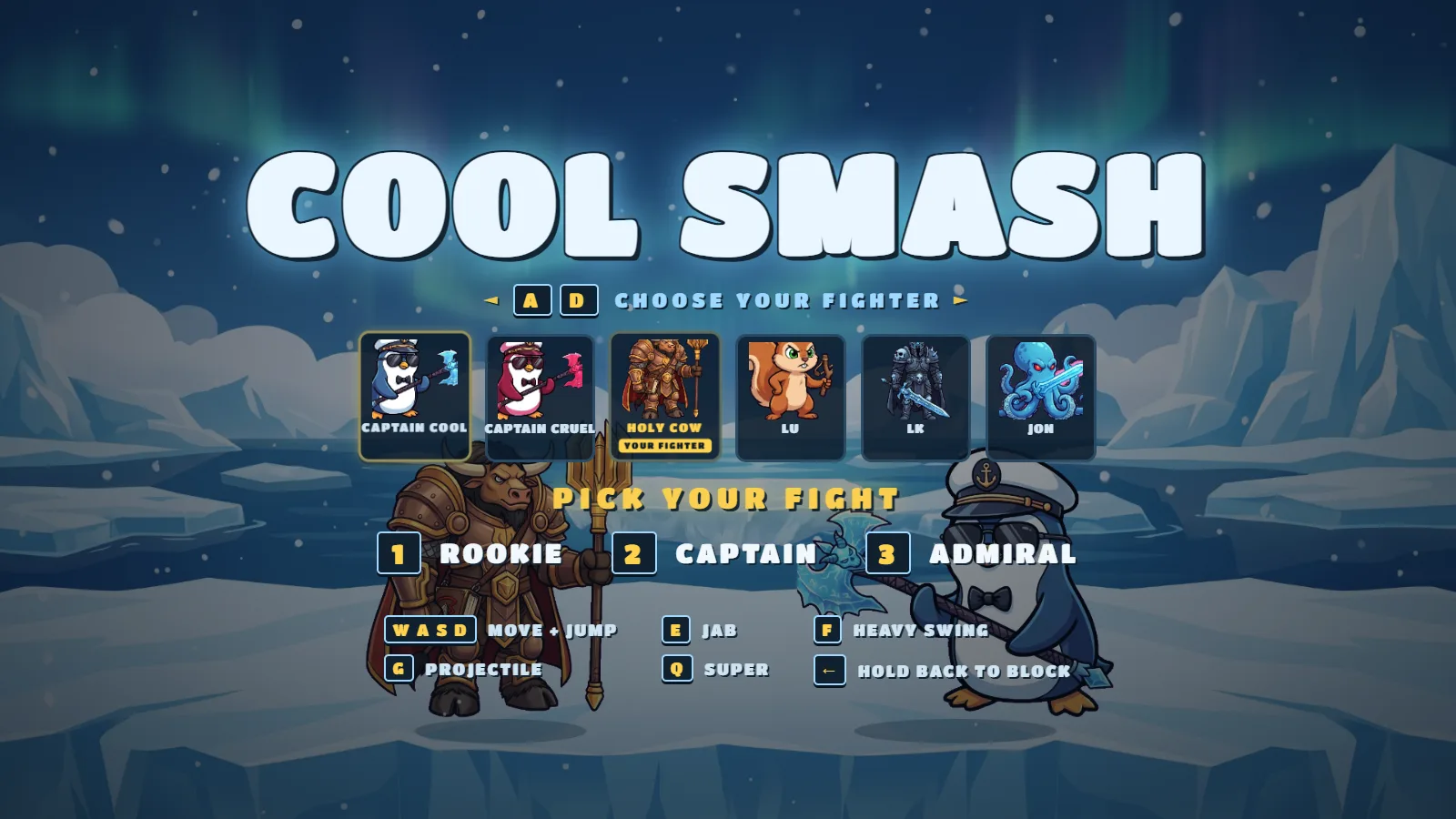 Title and character select.