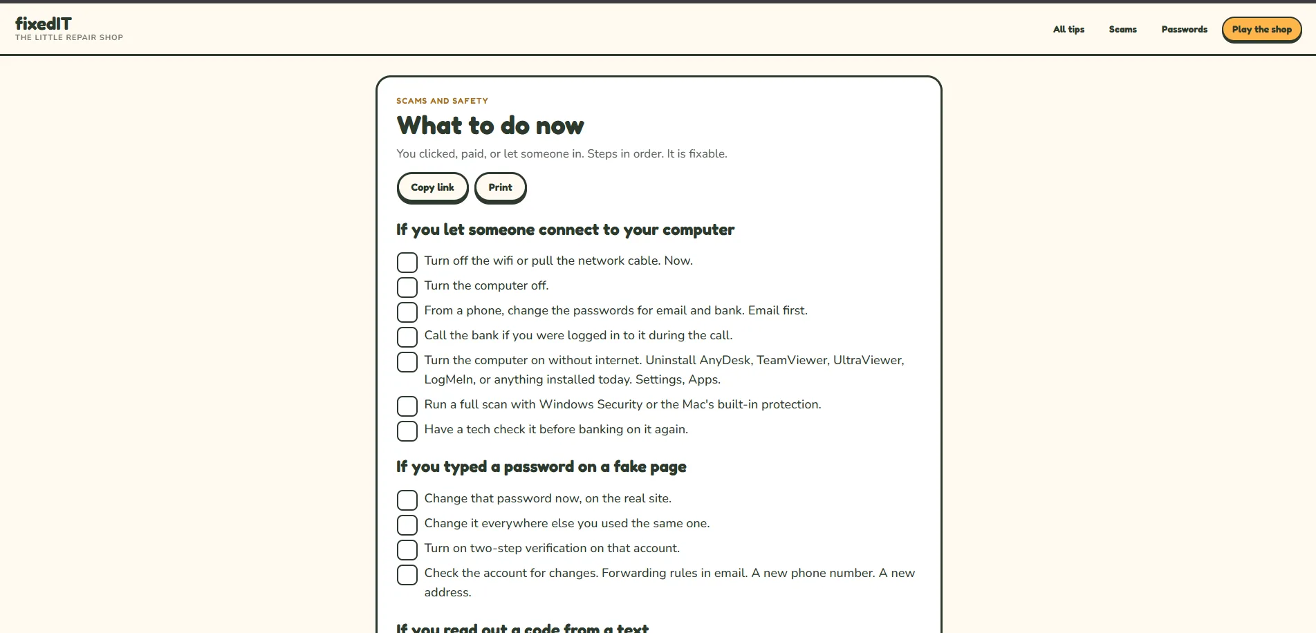 What to do now. Steps in order for after you clicked.