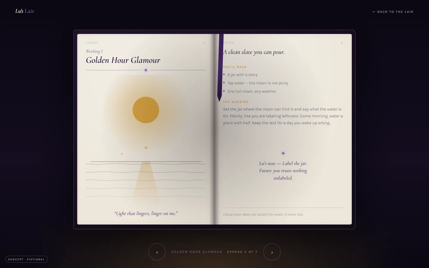 The spellbook, a page mid-curl.