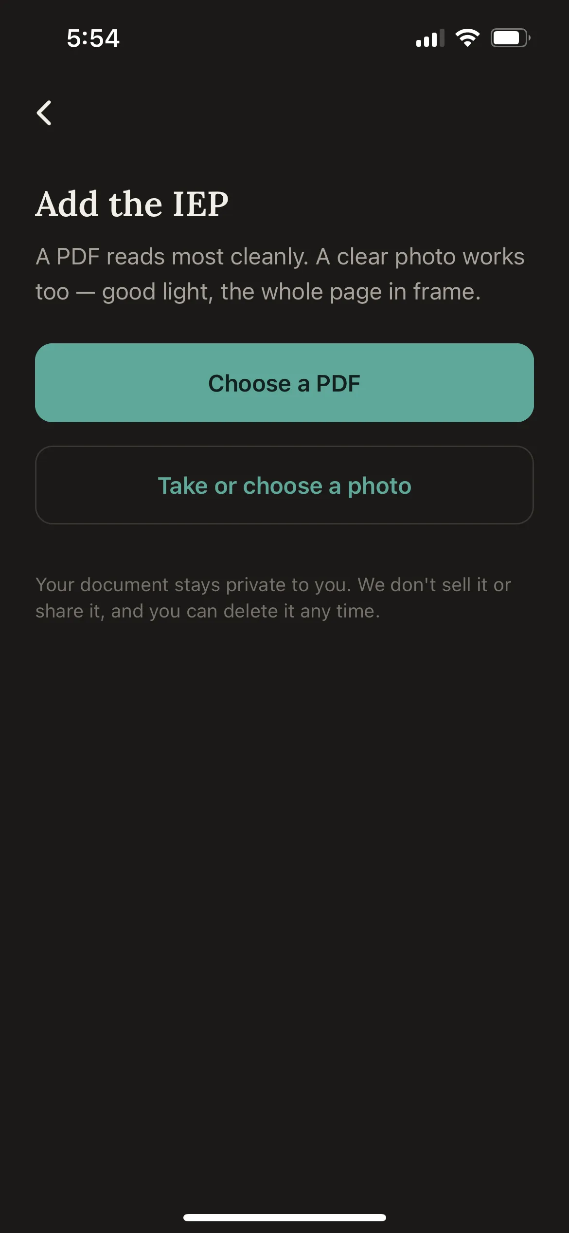 Adding the IEP. A PDF or a photo of the page.
