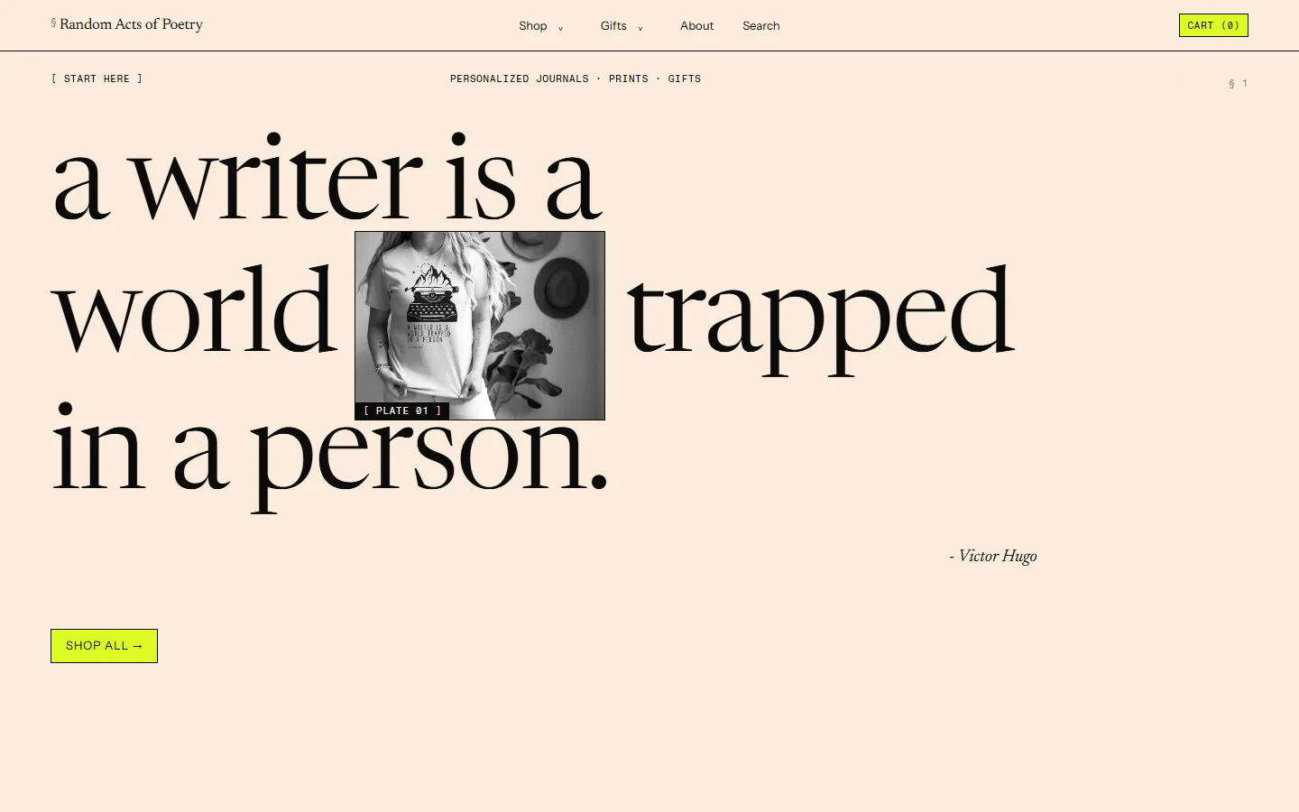 The home page, set like a book.